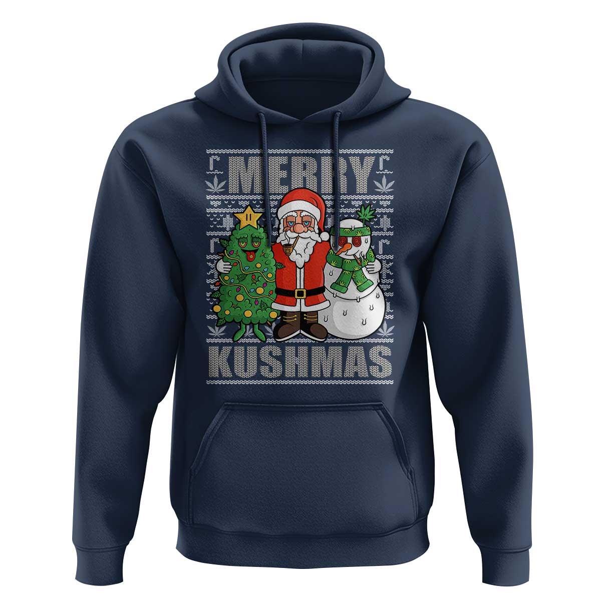 Funny Weed Christmas Hoodie Merry Kushmas Naughty Santa Snowman Cannabis 420