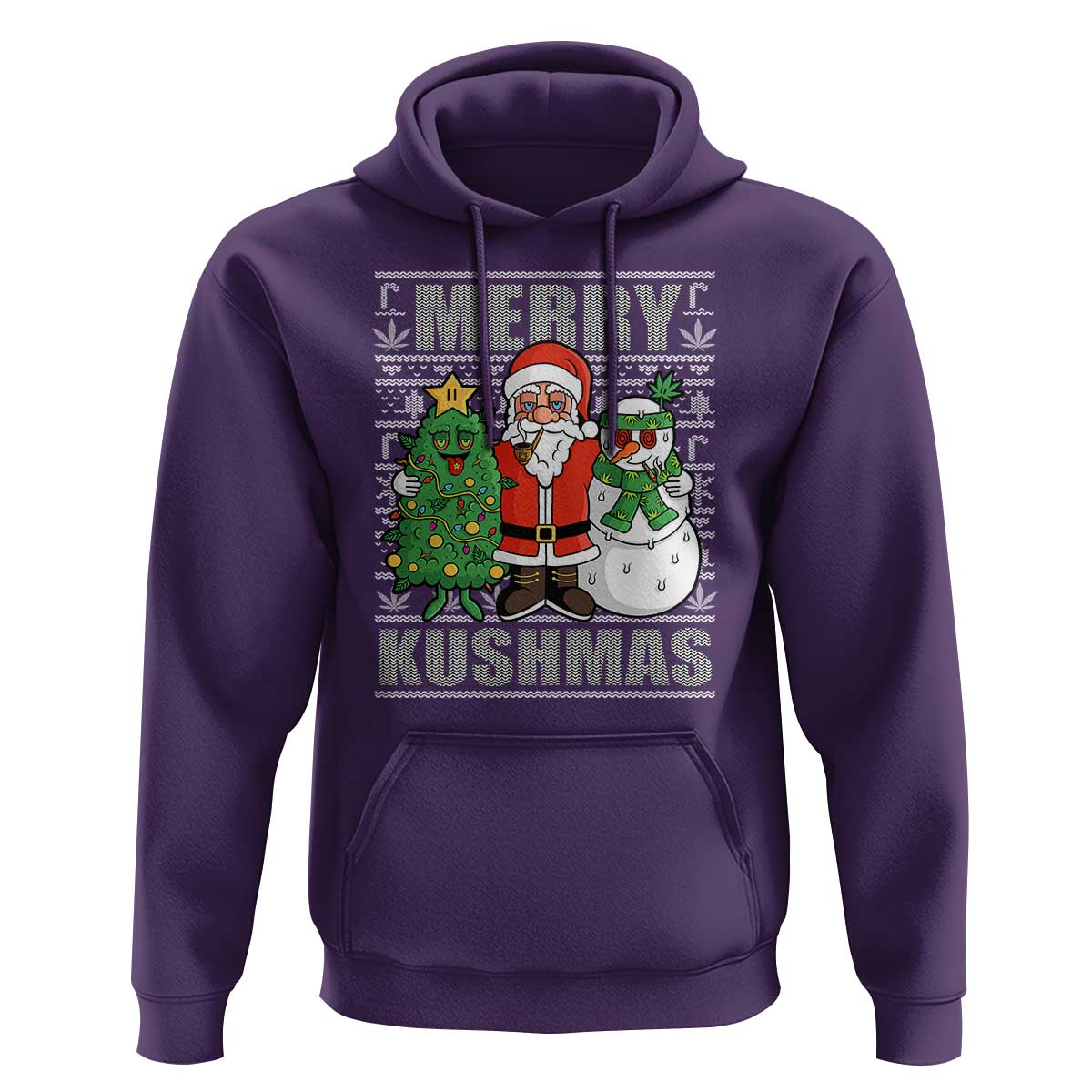 Funny Weed Christmas Hoodie Merry Kushmas Naughty Santa Snowman Cannabis 420