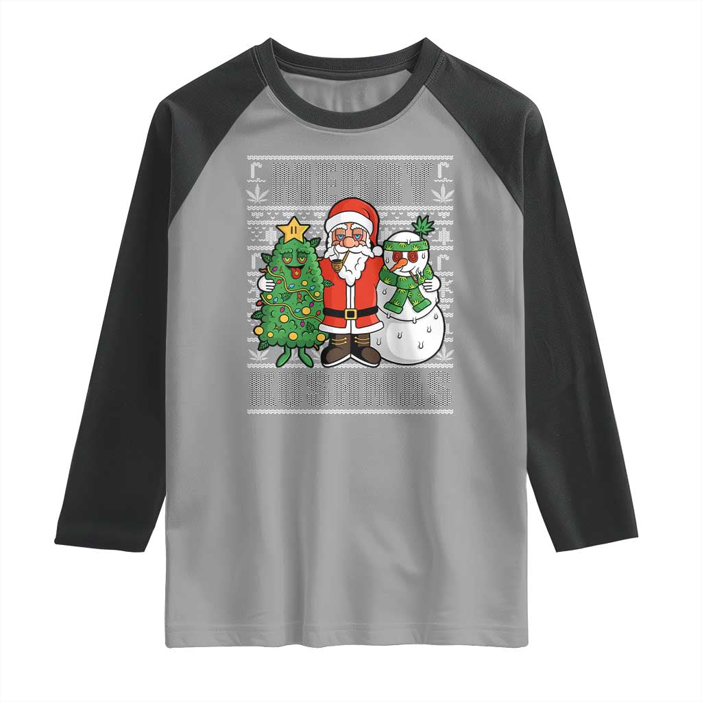 Funny Weed Christmas Raglan Shirt Merry Kushmas Naughty Santa Snowman Cannabis 420