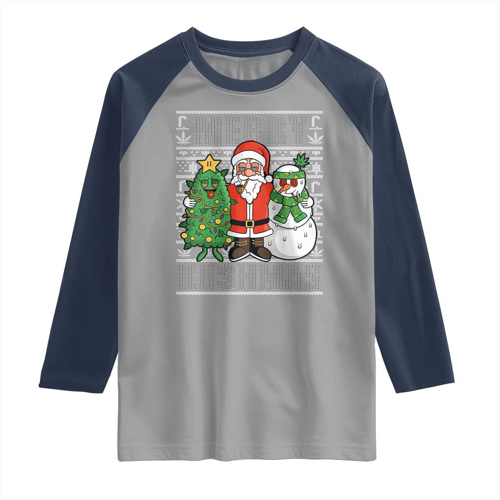 Funny Weed Christmas Raglan Shirt Merry Kushmas Naughty Santa Snowman Cannabis 420