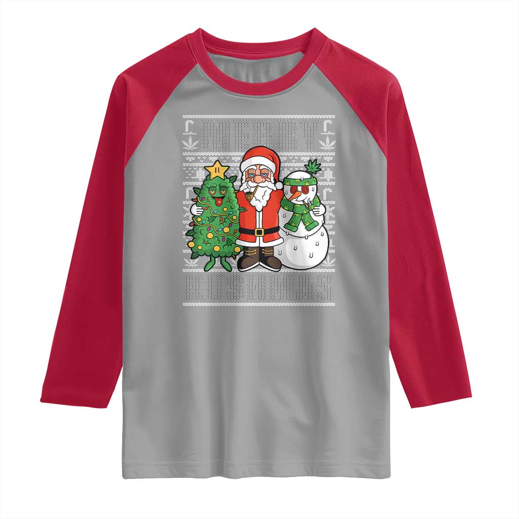 Funny Weed Christmas Raglan Shirt Merry Kushmas Naughty Santa Snowman Cannabis 420