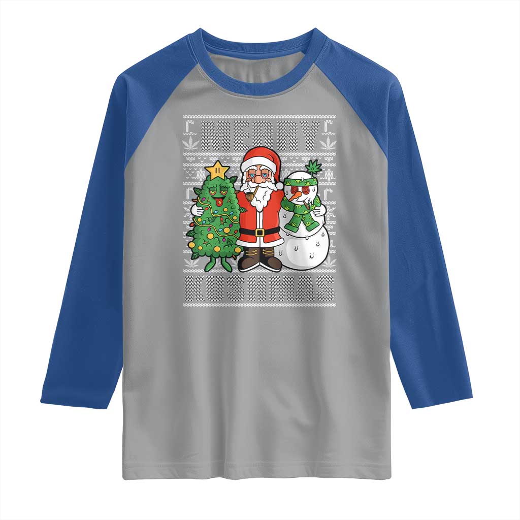 Funny Weed Christmas Raglan Shirt Merry Kushmas Naughty Santa Snowman Cannabis 420