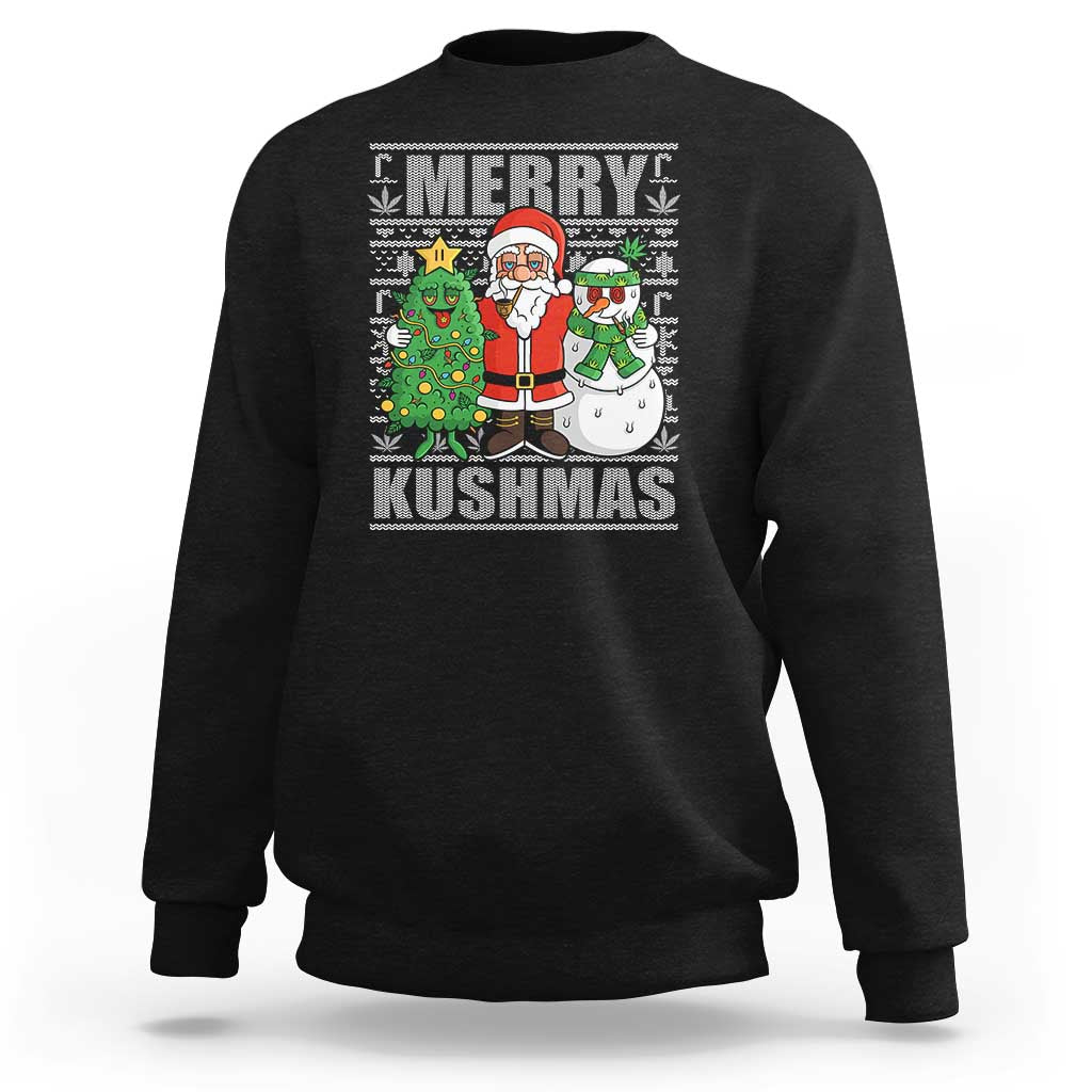 Funny Weed Christmas Sweatshirt Merry Kushmas Naughty Santa Snowman Cannabis 420 - Wonder Print Shop