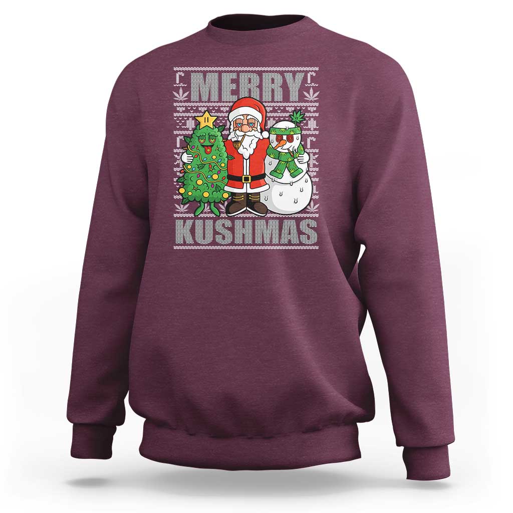 Funny Weed Christmas Sweatshirt Merry Kushmas Naughty Santa Snowman Cannabis 420 - Wonder Print Shop