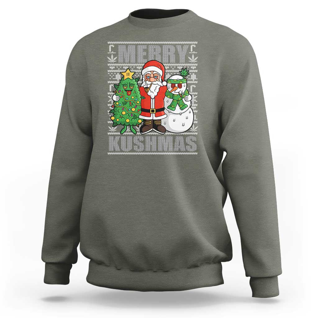 Funny Weed Christmas Sweatshirt Merry Kushmas Naughty Santa Snowman Cannabis 420 - Wonder Print Shop