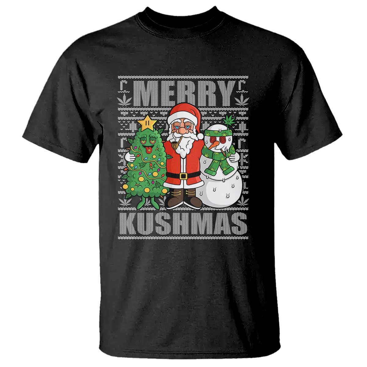 Funny Weed Christmas T Shirt Merry Kushmas Naughty Santa Snowman Cannabis 420 - Wonder Print Shop