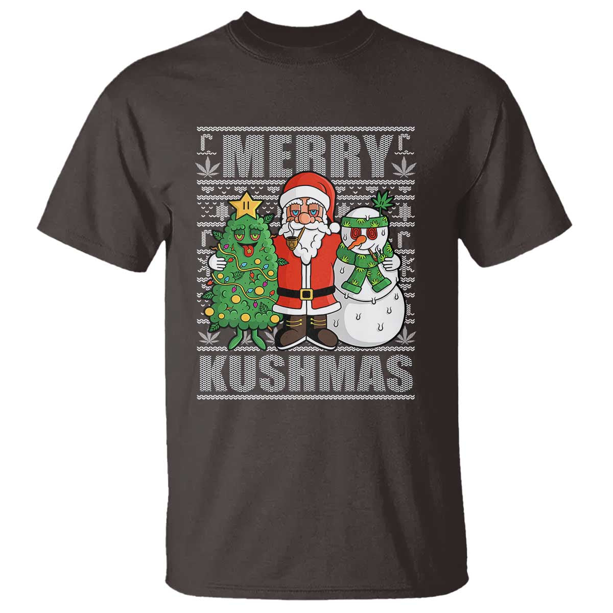 Funny Weed Christmas T Shirt Merry Kushmas Naughty Santa Snowman Cannabis 420 - Wonder Print Shop