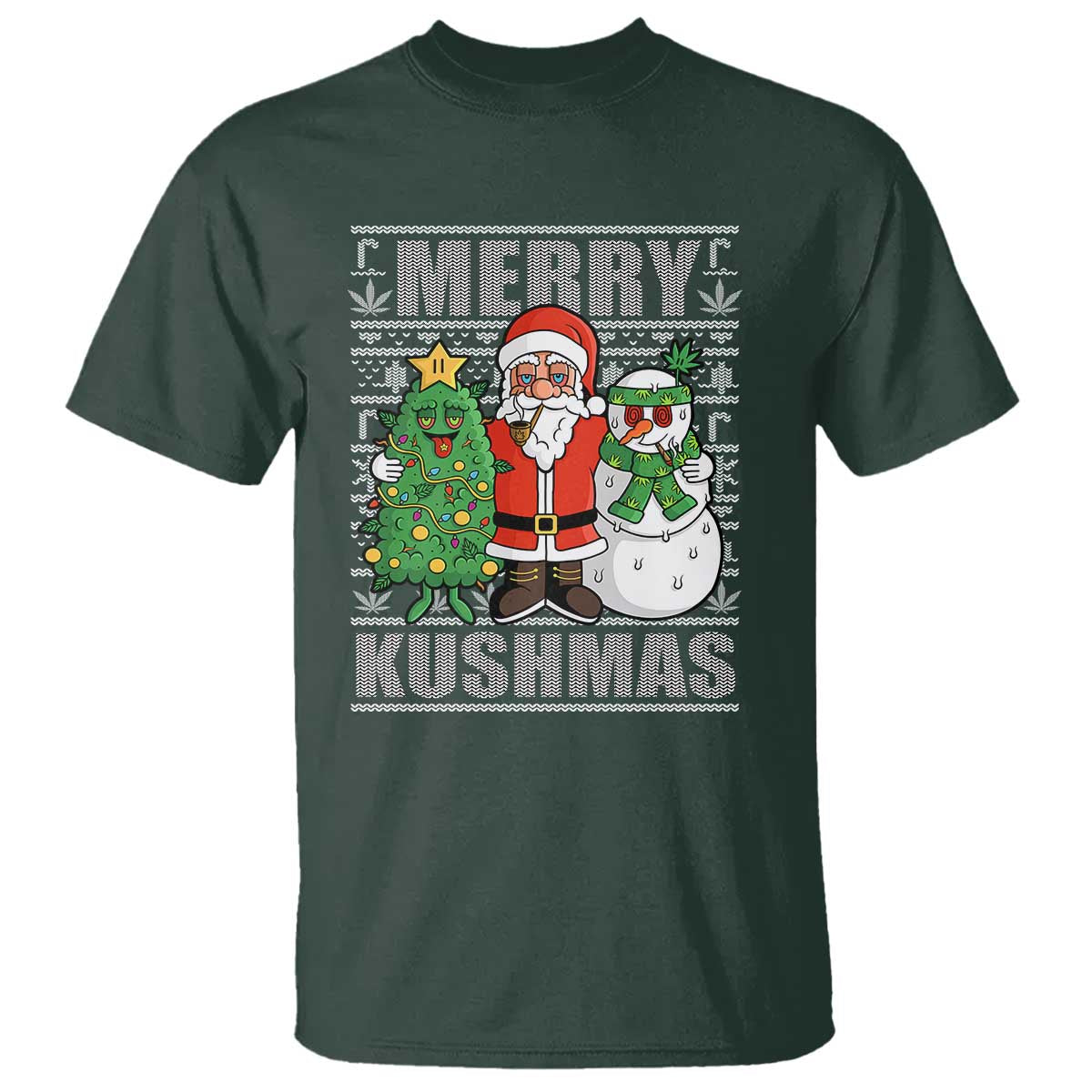 Funny Weed Christmas T Shirt Merry Kushmas Naughty Santa Snowman Cannabis 420 - Wonder Print Shop