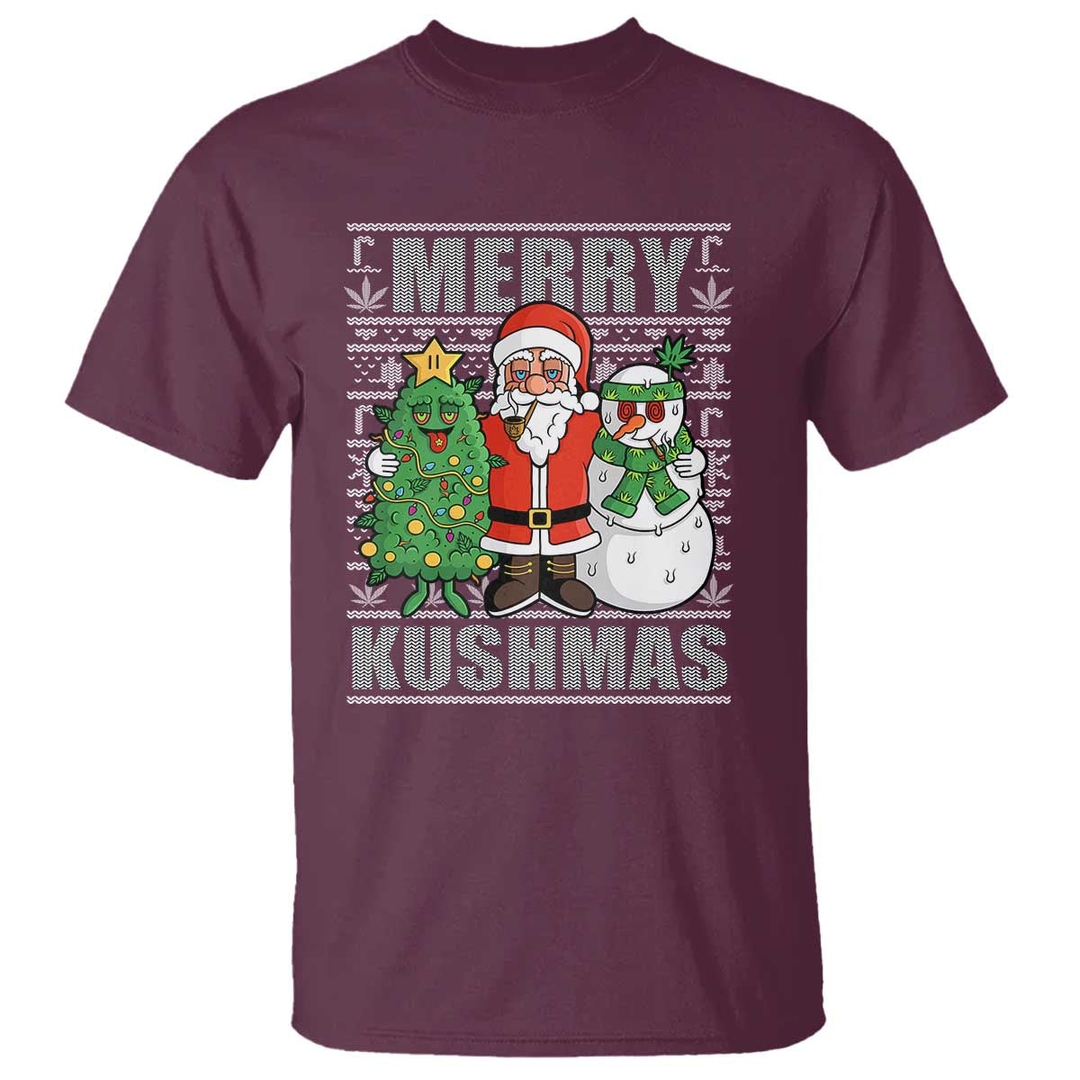 Funny Weed Christmas T Shirt Merry Kushmas Naughty Santa Snowman Cannabis 420 - Wonder Print Shop