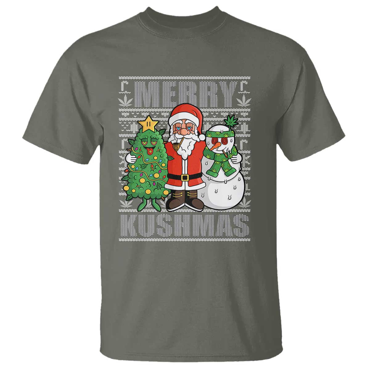 Funny Weed Christmas T Shirt Merry Kushmas Naughty Santa Snowman Cannabis 420 - Wonder Print Shop