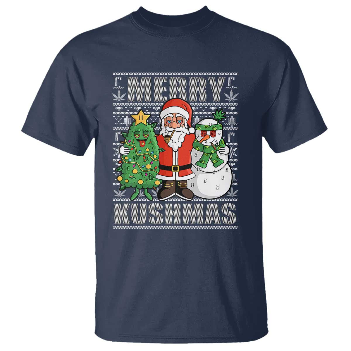 Funny Weed Christmas T Shirt Merry Kushmas Naughty Santa Snowman Cannabis 420 - Wonder Print Shop