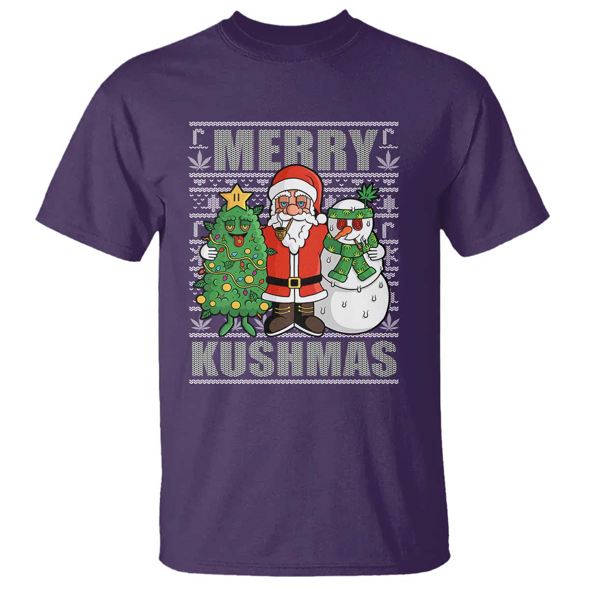 Funny Weed Christmas T Shirt Merry Kushmas Naughty Santa Snowman Cannabis 420 - Wonder Print Shop