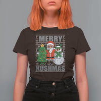 Funny Weed Christmas T Shirt For Women Merry Kushmas Naughty Santa Snowman Cannabis 420 - Wonder Print Shop
