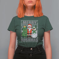 Funny Weed Christmas T Shirt For Women Merry Kushmas Naughty Santa Snowman Cannabis 420 - Wonder Print Shop