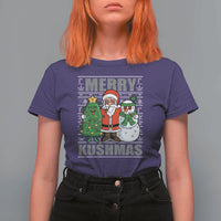 Funny Weed Christmas T Shirt For Women Merry Kushmas Naughty Santa Snowman Cannabis 420 - Wonder Print Shop