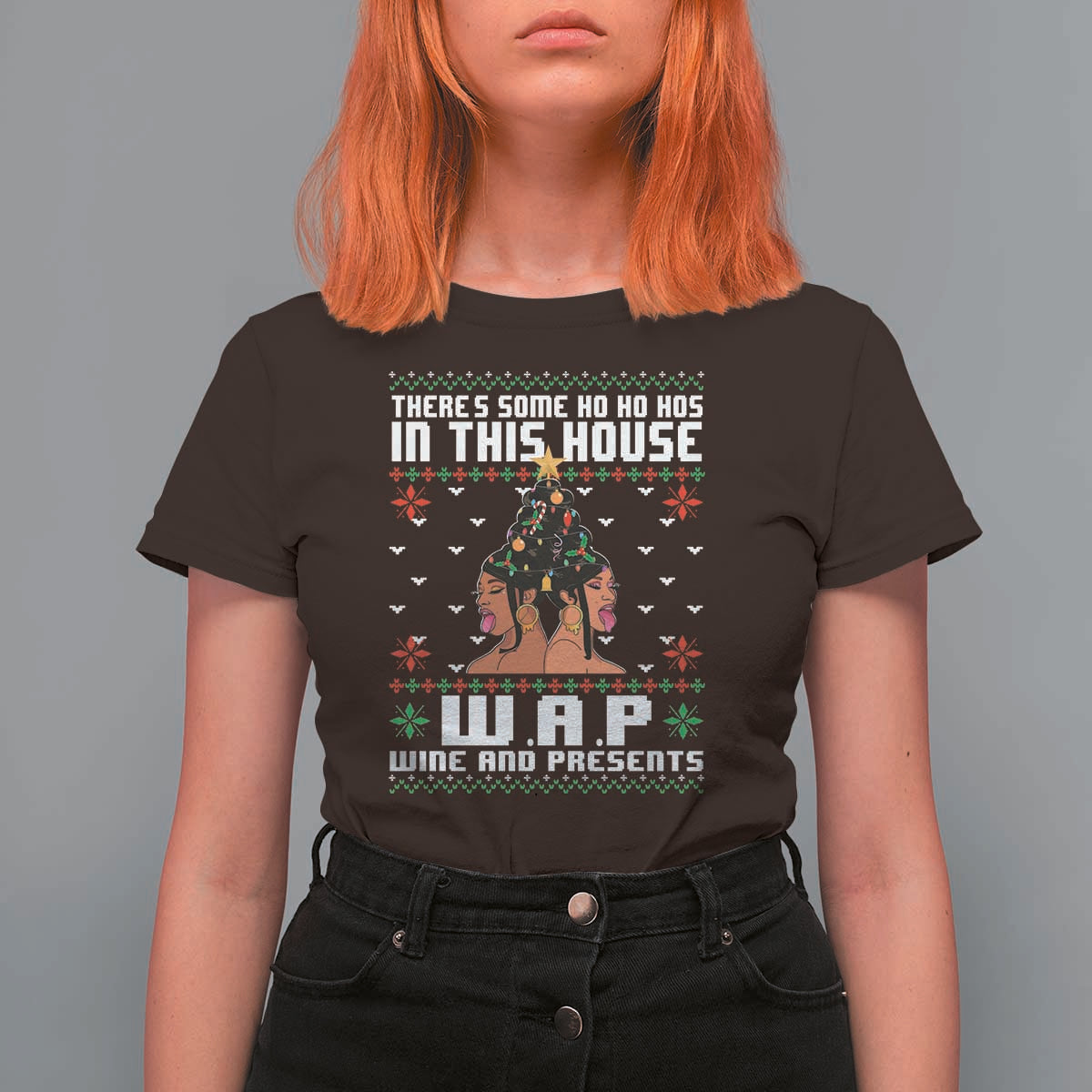 Funny Christmas T Shirt For Women There Is Some Ho Ho Hos In This House WAP Wine And Present - Wonder Print Shop