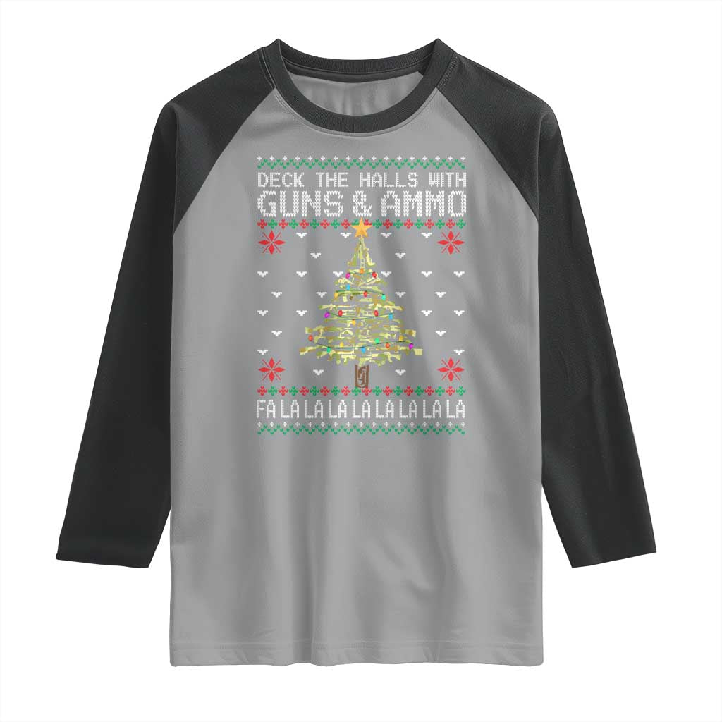 Christmas Gun Lover Raglan Shirt Deck The Halls With Guns And Ammo