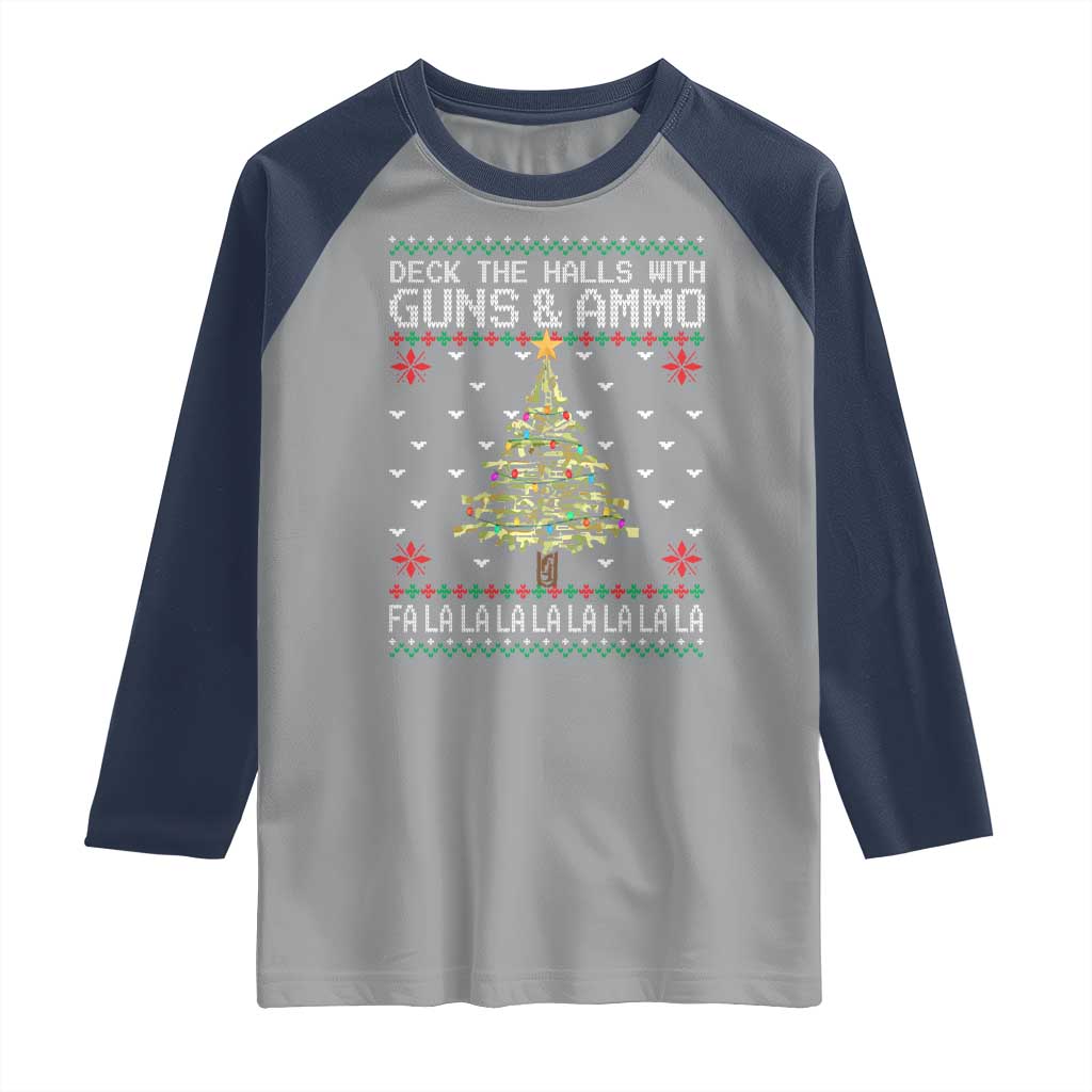 Christmas Gun Lover Raglan Shirt Deck The Halls With Guns And Ammo