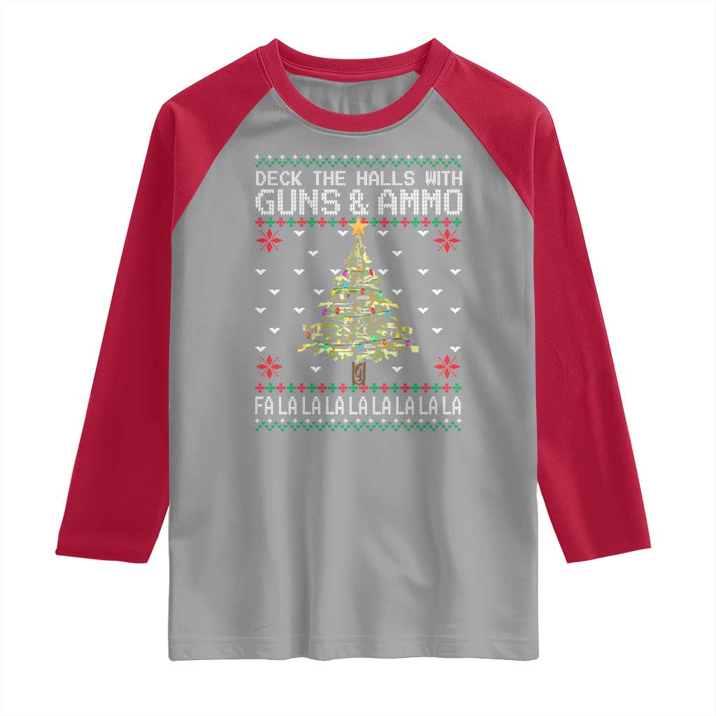 Christmas Gun Lover Raglan Shirt Deck The Halls With Guns And Ammo