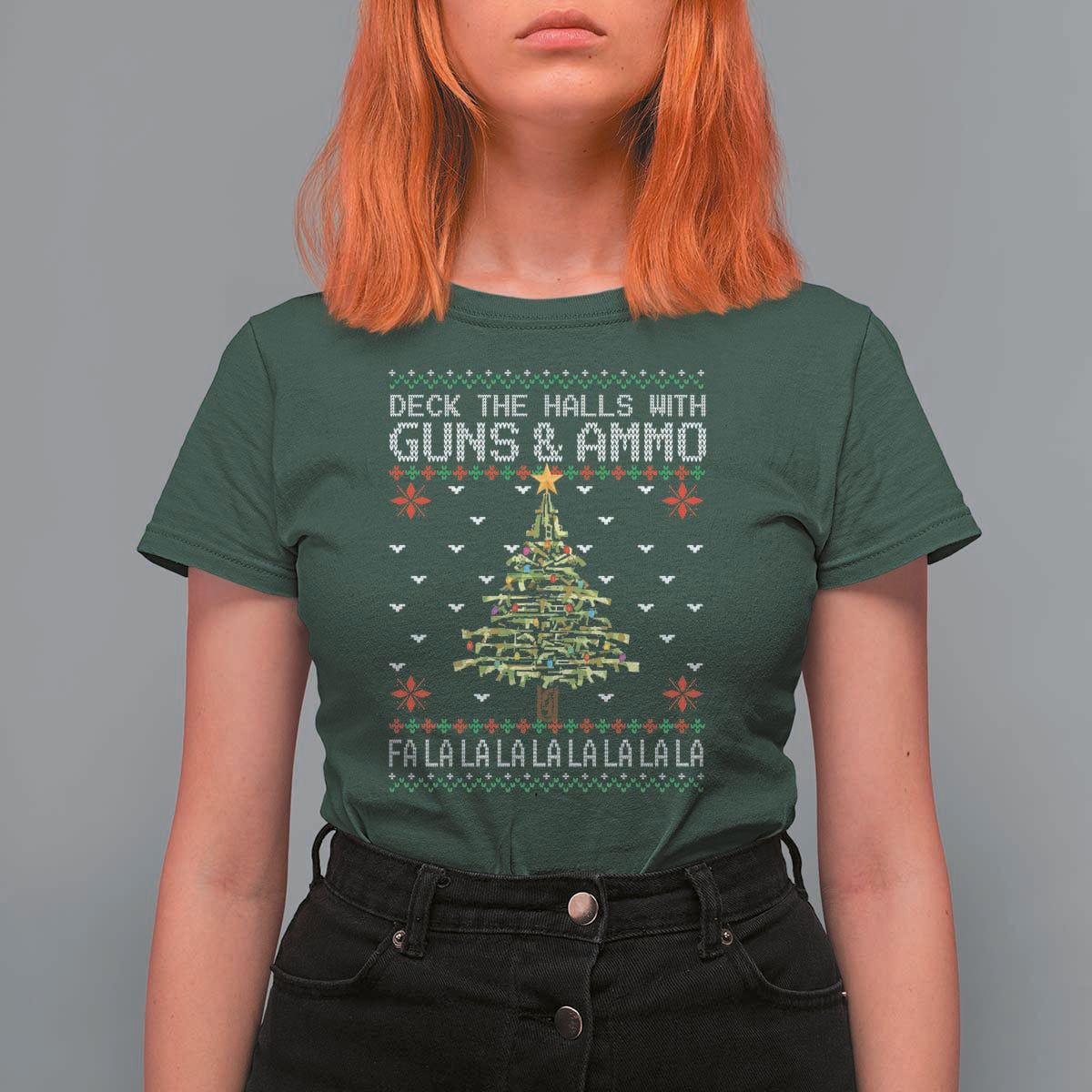 Christmas Gun Lover T Shirt For Women Deck The Halls With Guns And Ammo - Wonder Print Shop