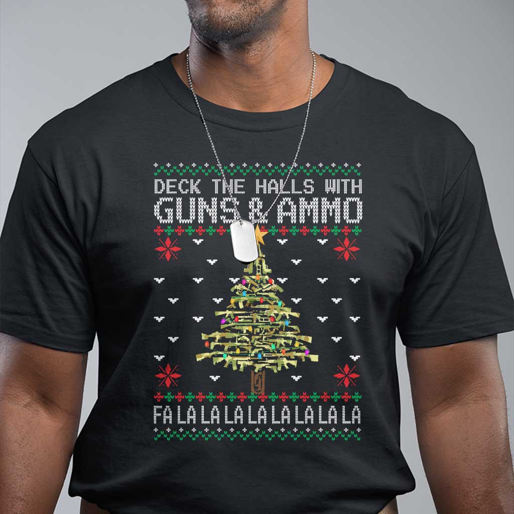 Christmas Gun Lover T Shirt Deck The Halls With Guns And Ammo - Wonder Print Shop
