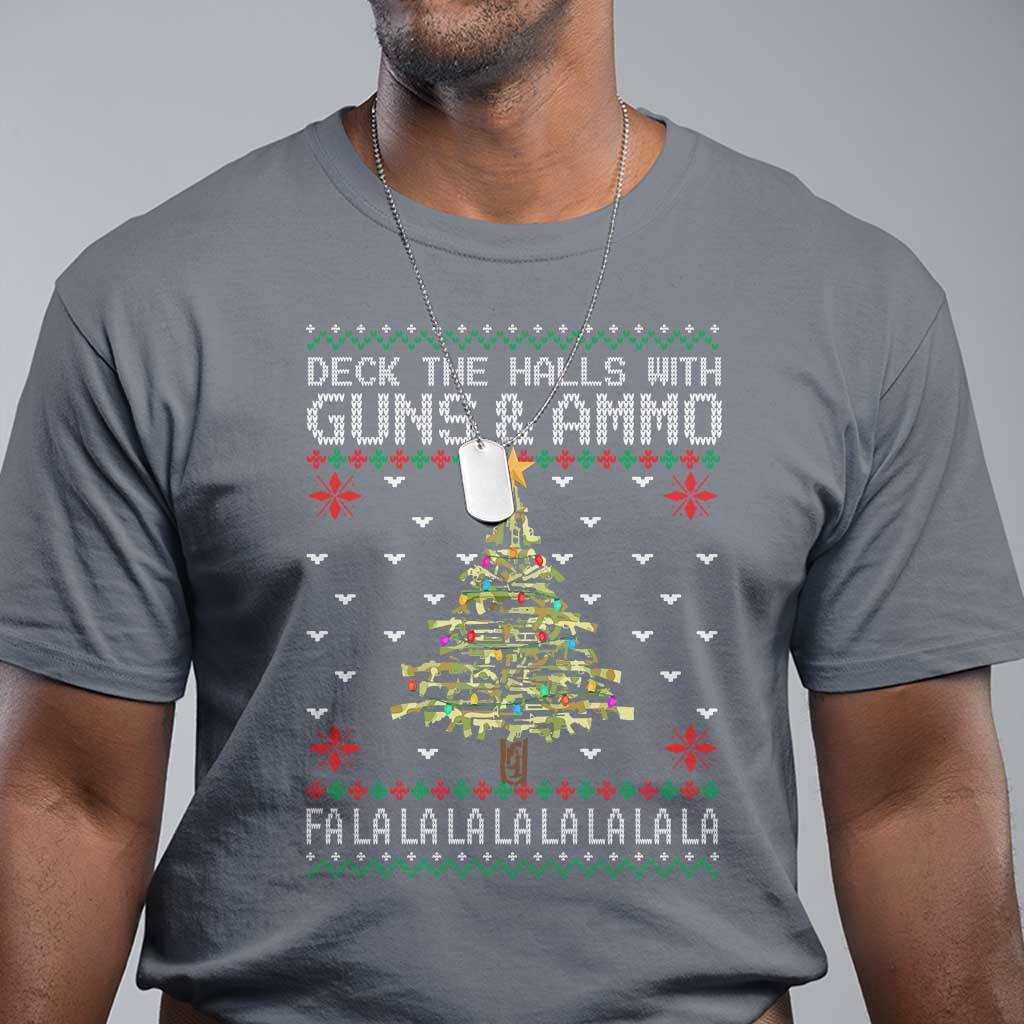 Christmas Gun Lover T Shirt Deck The Halls With Guns And Ammo - Wonder Print Shop