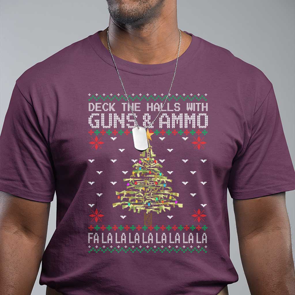 Christmas Gun Lover T Shirt Deck The Halls With Guns And Ammo - Wonder Print Shop
