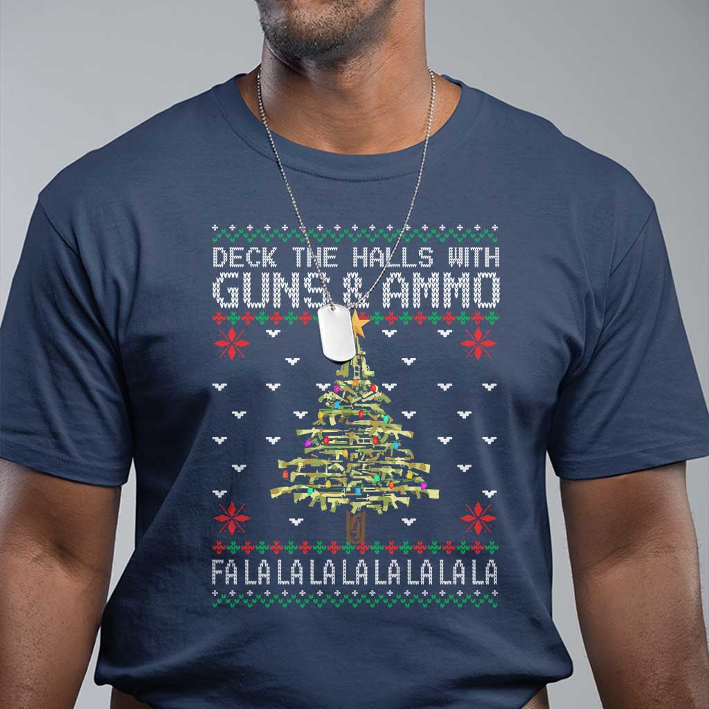 Christmas Gun Lover T Shirt Deck The Halls With Guns And Ammo - Wonder Print Shop