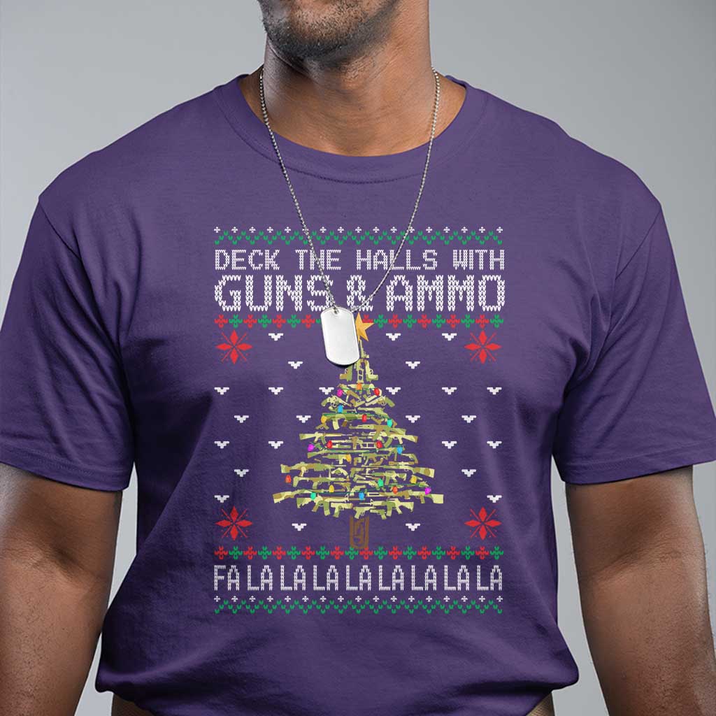 Christmas Gun Lover T Shirt Deck The Halls With Guns And Ammo - Wonder Print Shop