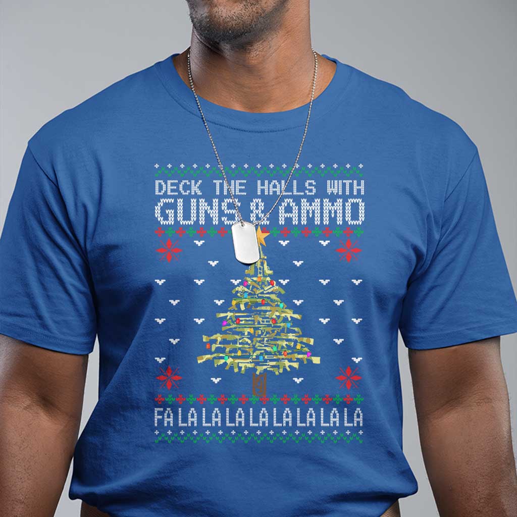 Christmas Gun Lover T Shirt Deck The Halls With Guns And Ammo - Wonder Print Shop