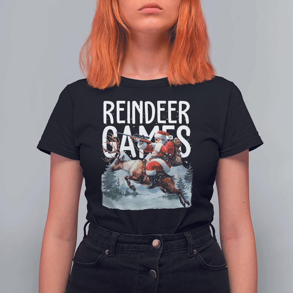 Christmas Hunting T Shirt For Women Reindeer Game Santa Hunter Deer Season - Wonder Print Shop