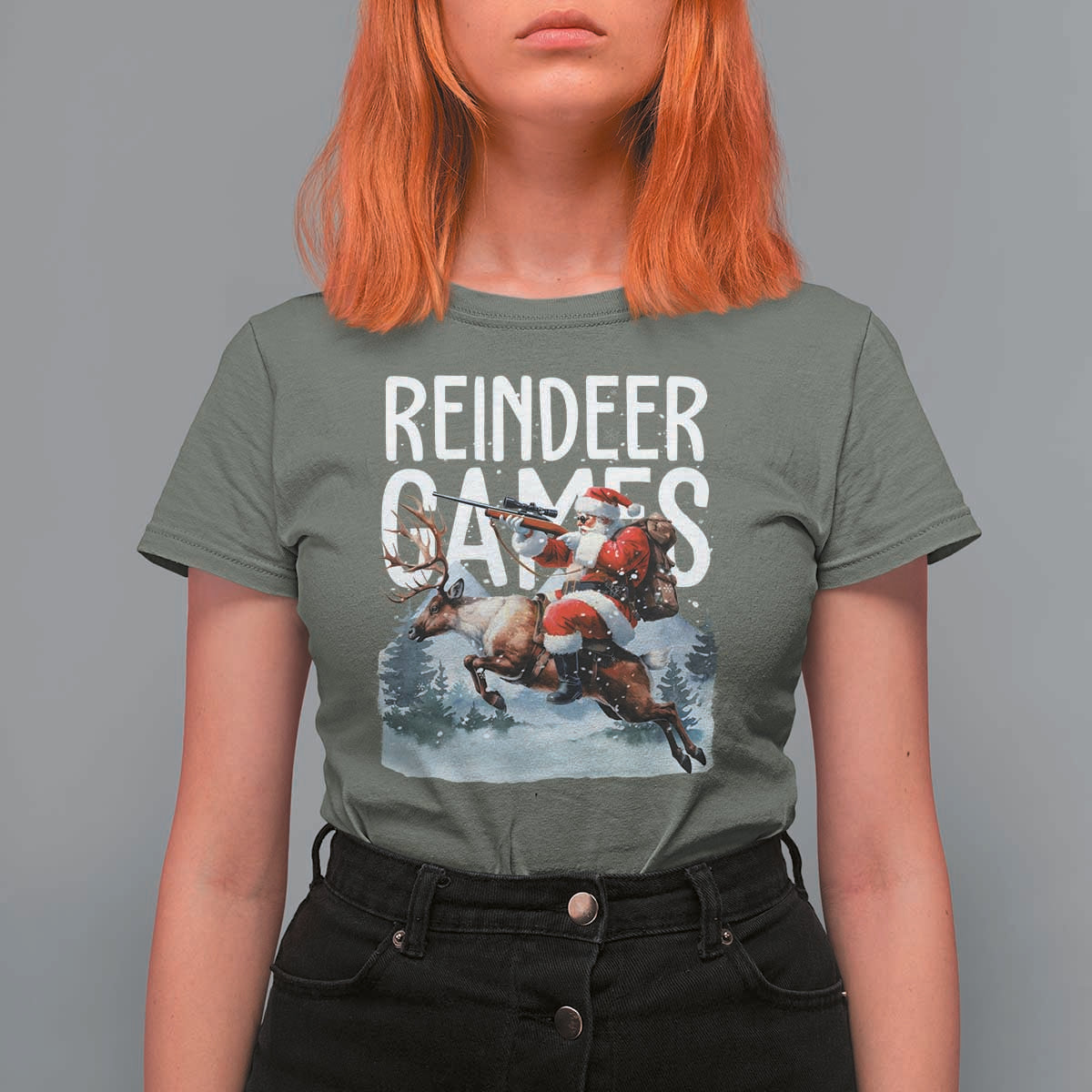 Christmas Hunting T Shirt For Women Reindeer Game Santa Hunter Deer Season - Wonder Print Shop