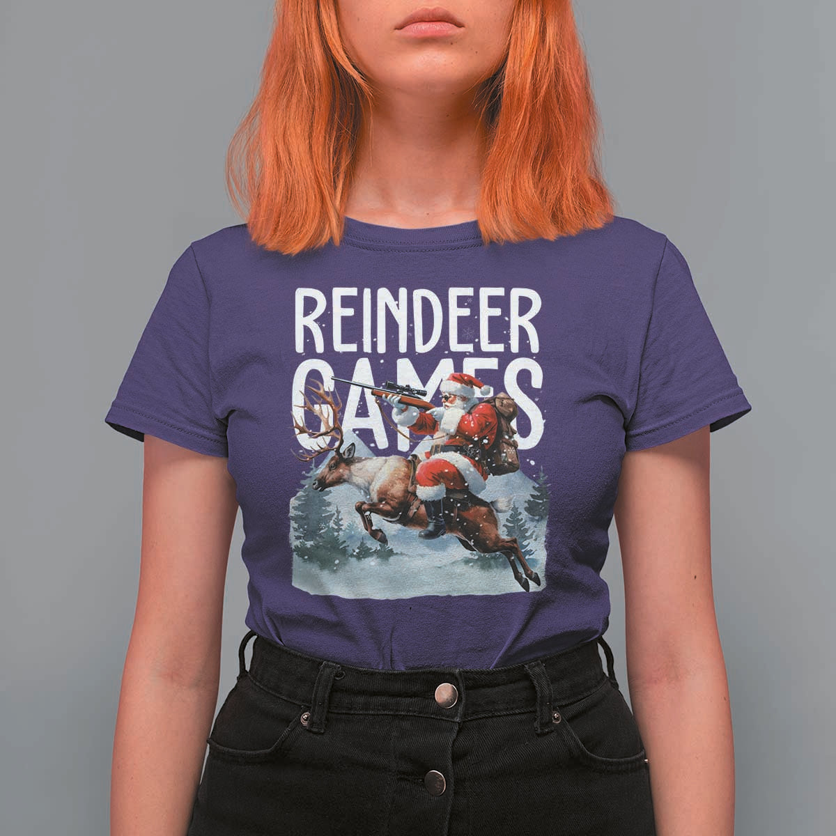 Christmas Hunting T Shirt For Women Reindeer Game Santa Hunter Deer Season - Wonder Print Shop
