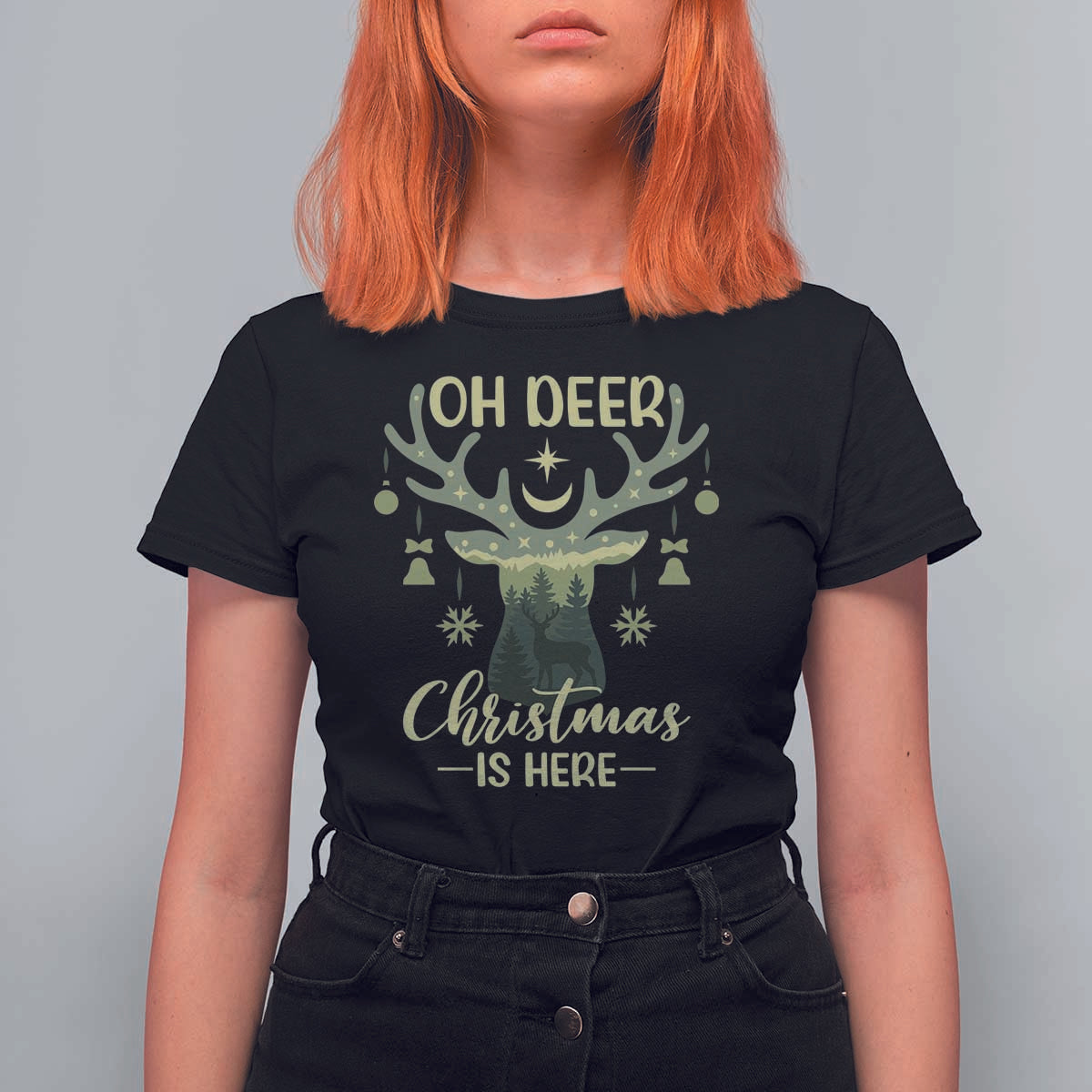 Christmas Hunting T Shirt For Women Oh Deer Christmas Is Here Hunter - Wonder Print Shop