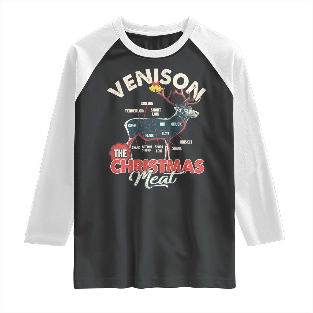 Christmas Hunting Raglan Shirt Venison Meat Deer Season Hunter