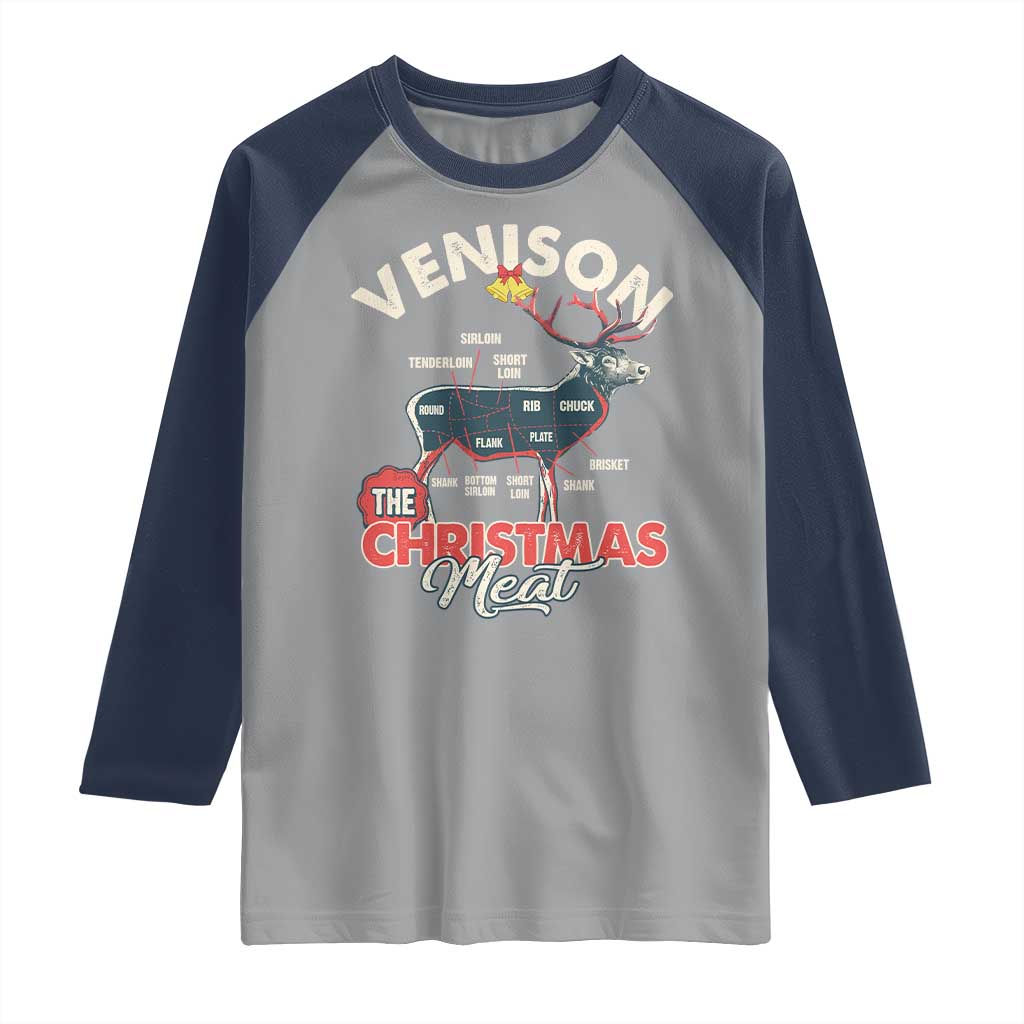 Christmas Hunting Raglan Shirt Venison Meat Deer Season Hunter