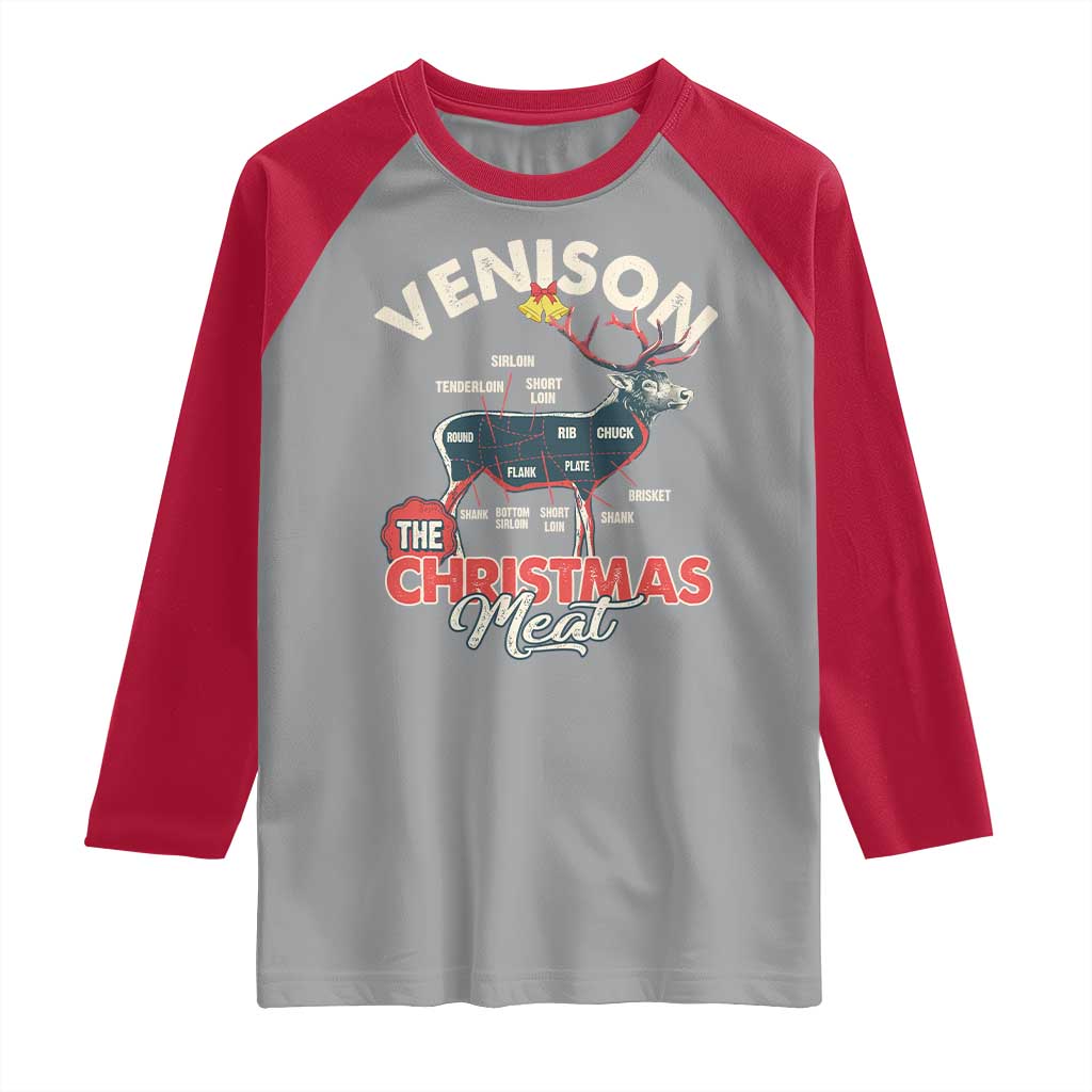 Christmas Hunting Raglan Shirt Venison Meat Deer Season Hunter