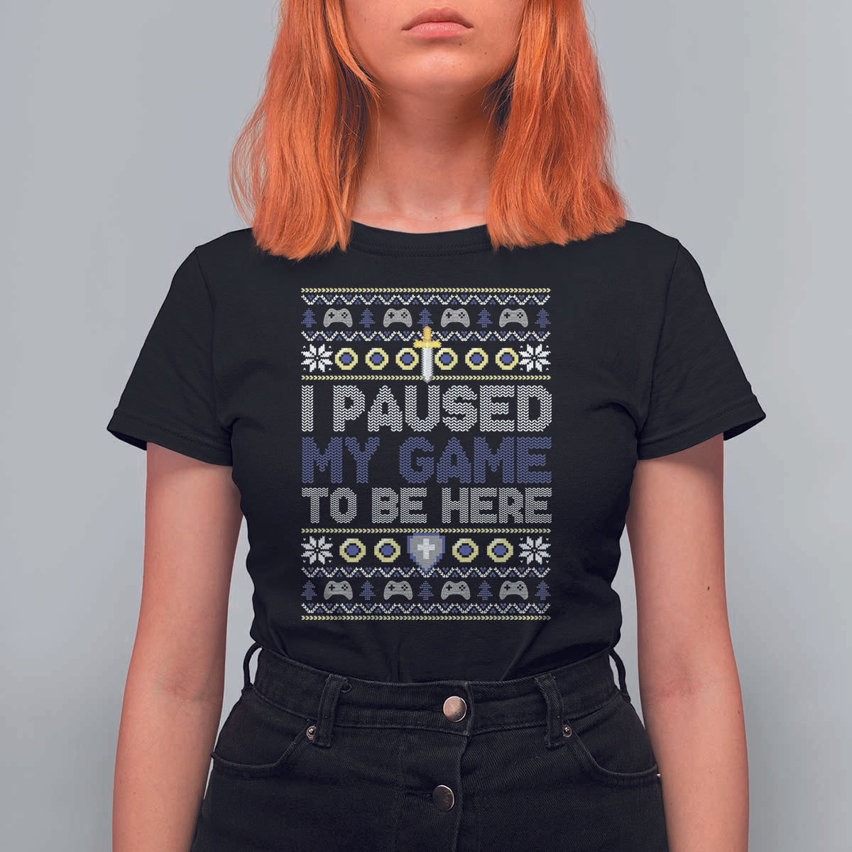 Funny Christmas Gamer T Shirt For Women I Paused My Game To Be Here - Wonder Print Shop