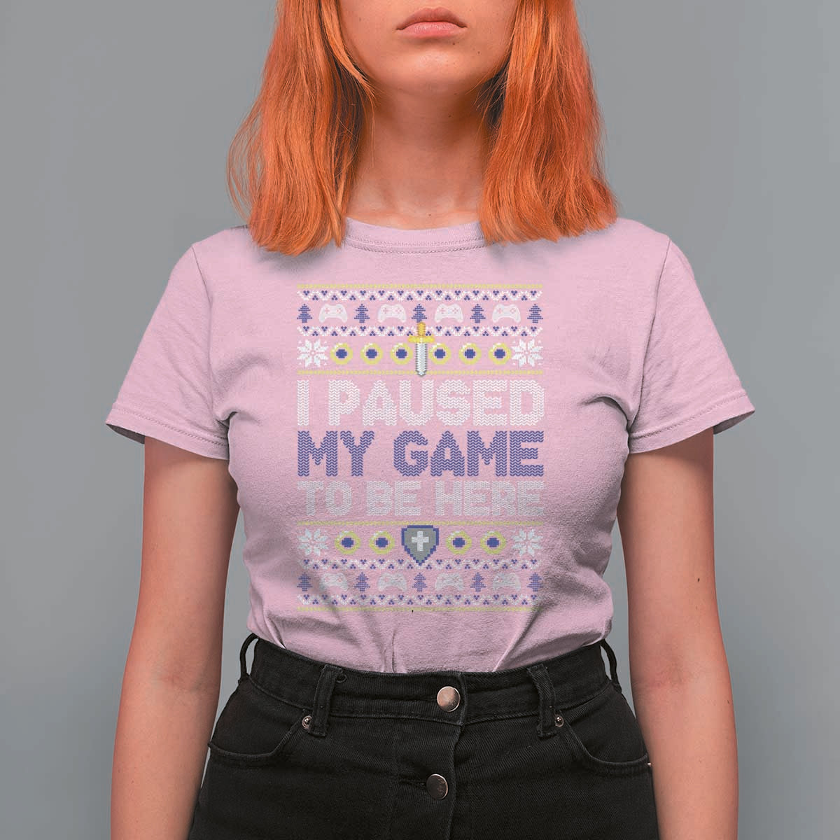 Funny Christmas Gamer T Shirt For Women I Paused My Game To Be Here - Wonder Print Shop
