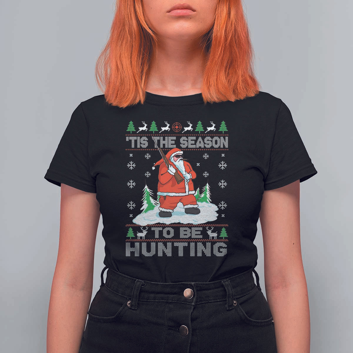 Christmas Hunting T Shirt For Women Tis The Season To Be Hunting Santa Hunter - Wonder Print Shop