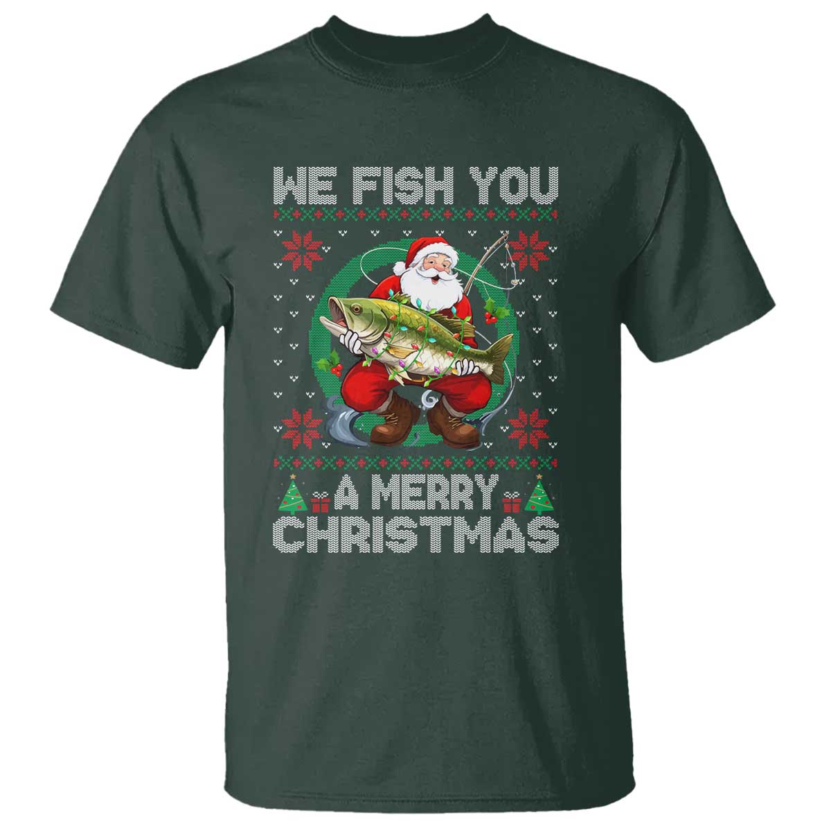 Xmas Fishing T Shirt We Fish You A Merry Christmas Santa Fisherman - Wonder Print Shop
