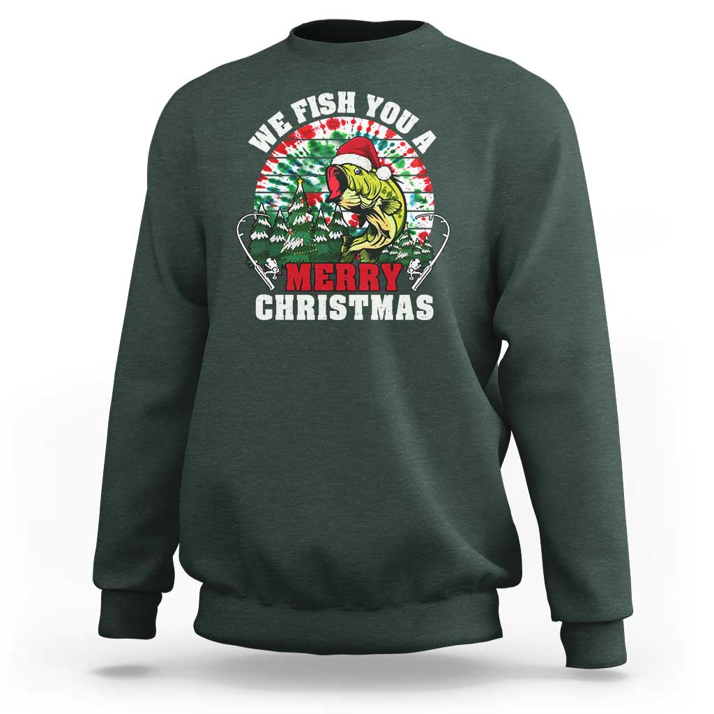 Xmas Fishing Sweatshirt We Fish You A Merry Christmas Santa Hat - Wonder Print Shop