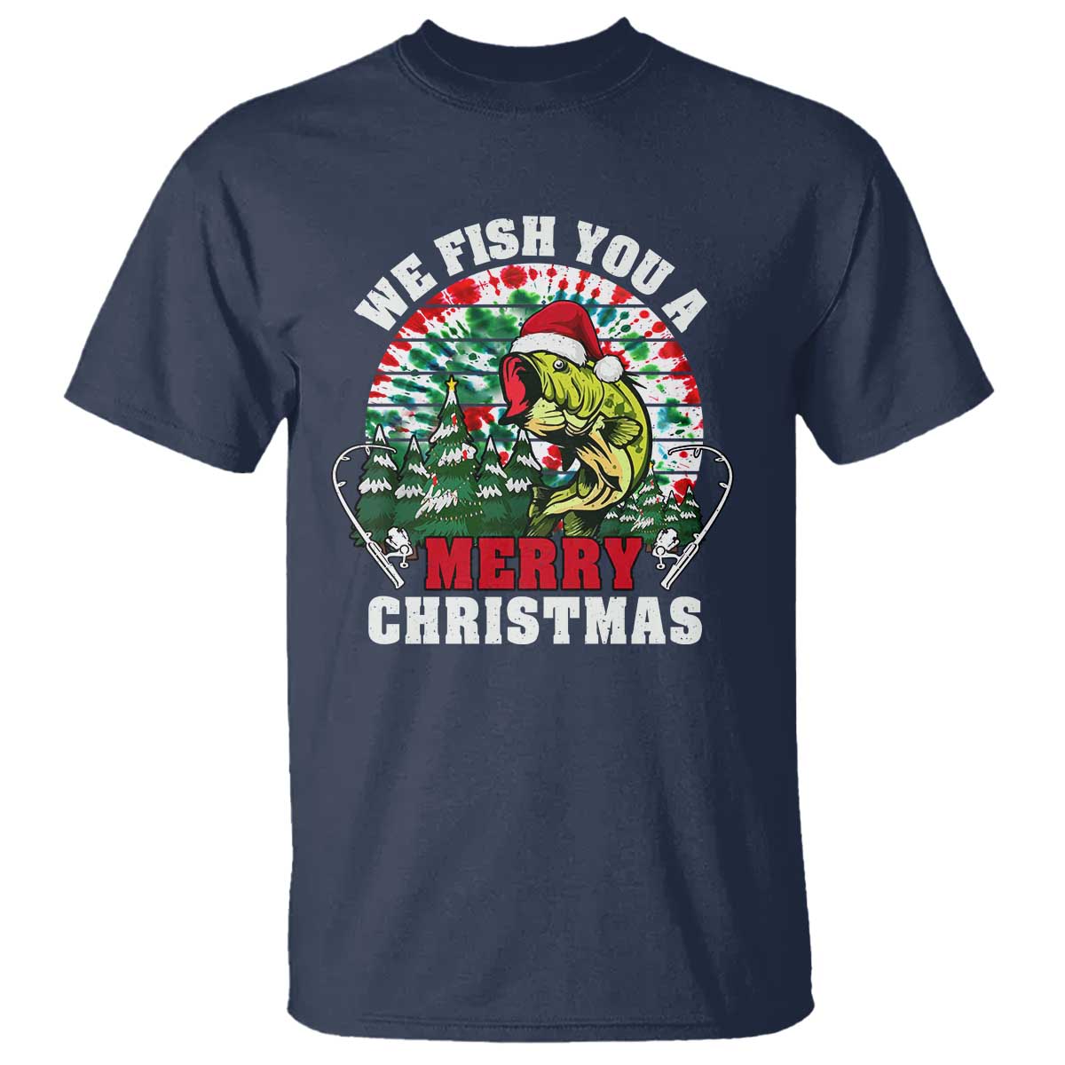 Xmas Fishing T Shirt We Fish You A Merry Christmas Santa Hat - Wonder Print Shop