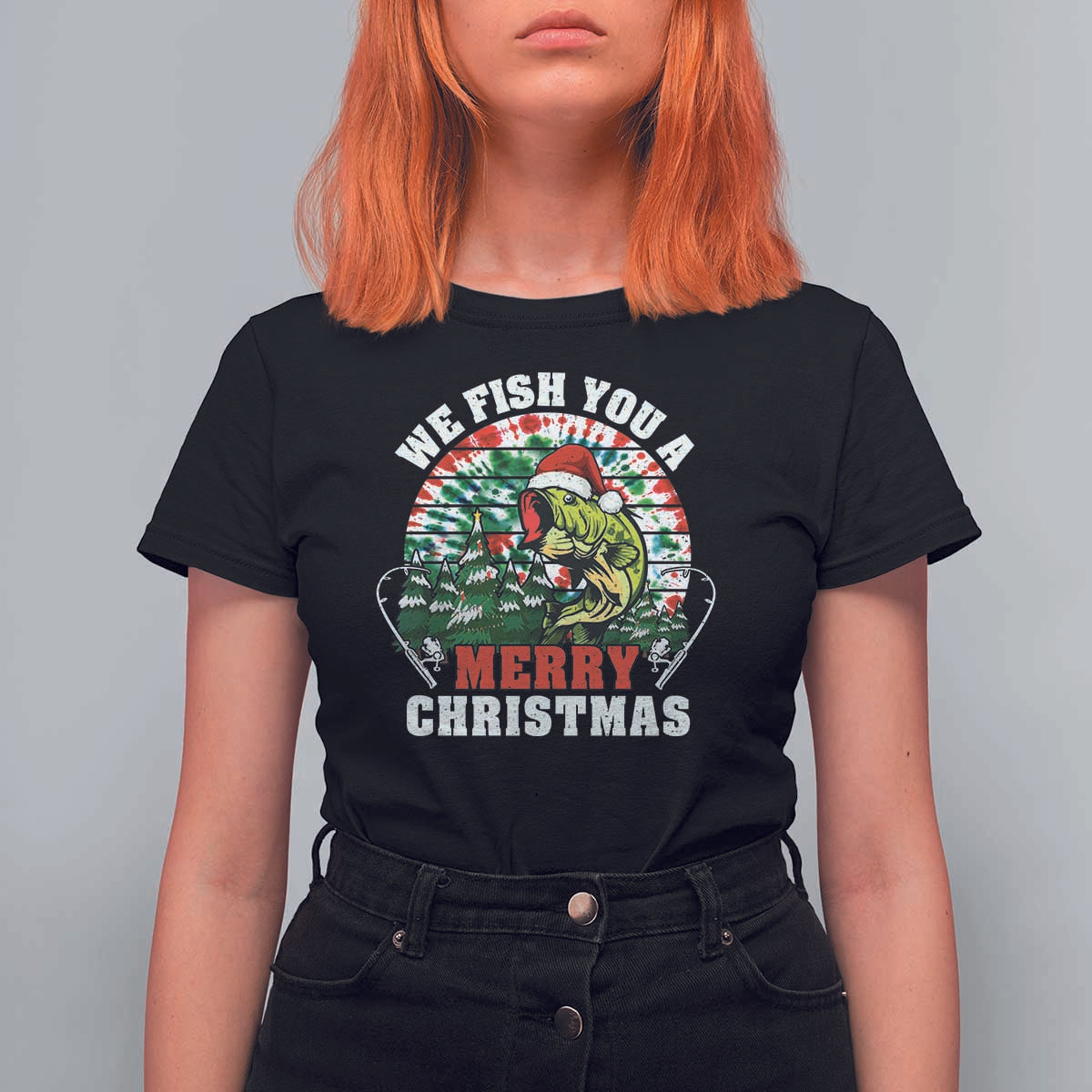 Xmas Fishing T Shirt For Women We Fish You A Merry Christmas Santa Hat - Wonder Print Shop