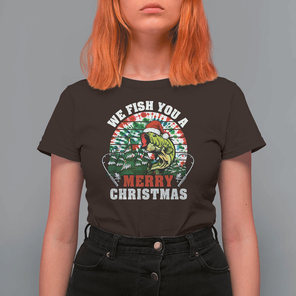 Xmas Fishing T Shirt For Women We Fish You A Merry Christmas Santa Hat - Wonder Print Shop