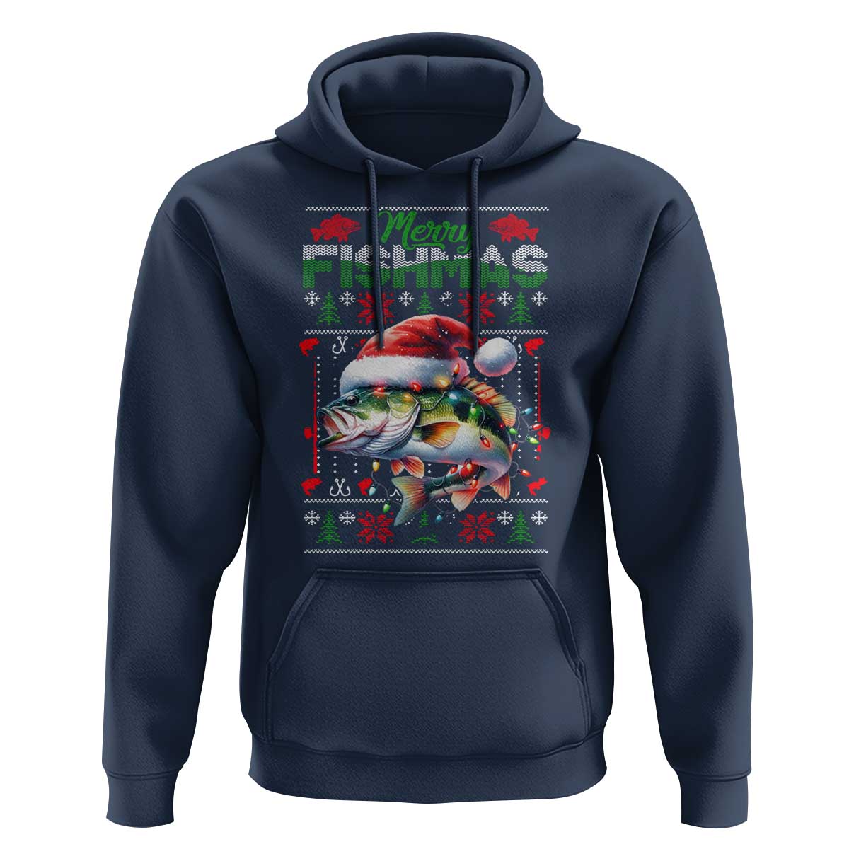Christmas Fishing Hoodie Merry Fishmas Fisherman Santa Hat Fish