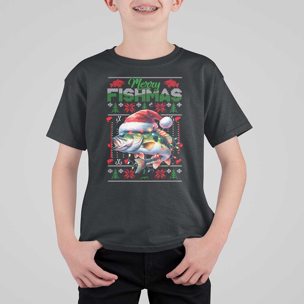 Christmas Fishing T Shirt For Kid Merry Fishmas Fisherman Santa Hat Fish - Wonder Print Shop