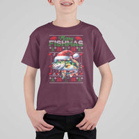 Christmas Fishing T Shirt For Kid Merry Fishmas Fisherman Santa Hat Fish - Wonder Print Shop