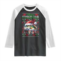 Christmas Fishing Raglan Shirt Merry Fishmas Fisherman Santa Hat Fish