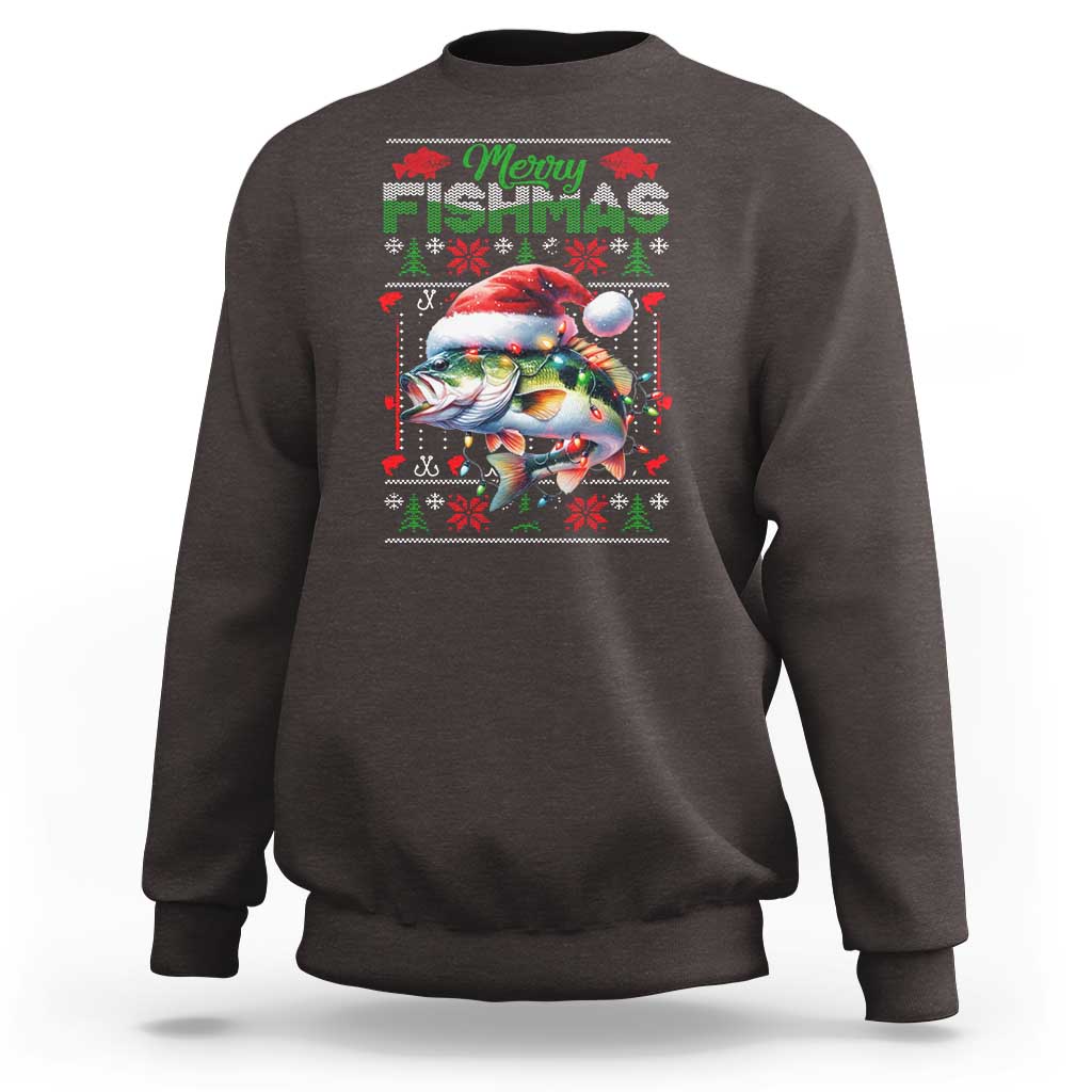 Christmas Fishing Sweatshirt Merry Fishmas Fisherman Santa Hat Fish - Wonder Print Shop